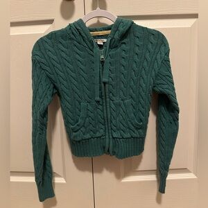 American Eagle Outfitters Women’s Zip Up Cable Knit Sweater (Color: Green)